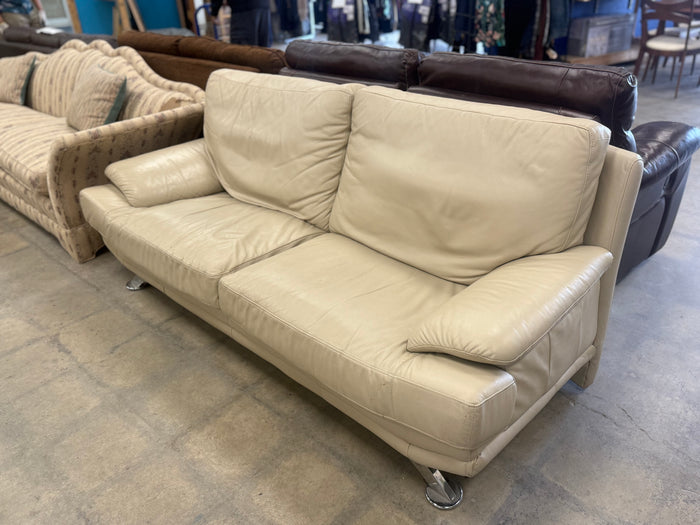 Beige Leather 2-Seater Sofa