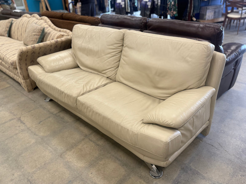 Beige Leather 2-Seater Sofa