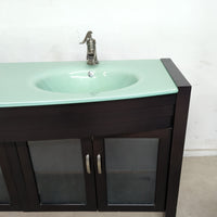 63"W Double-sink Ebony Vanity w/ Aqua Green Glass Countertop