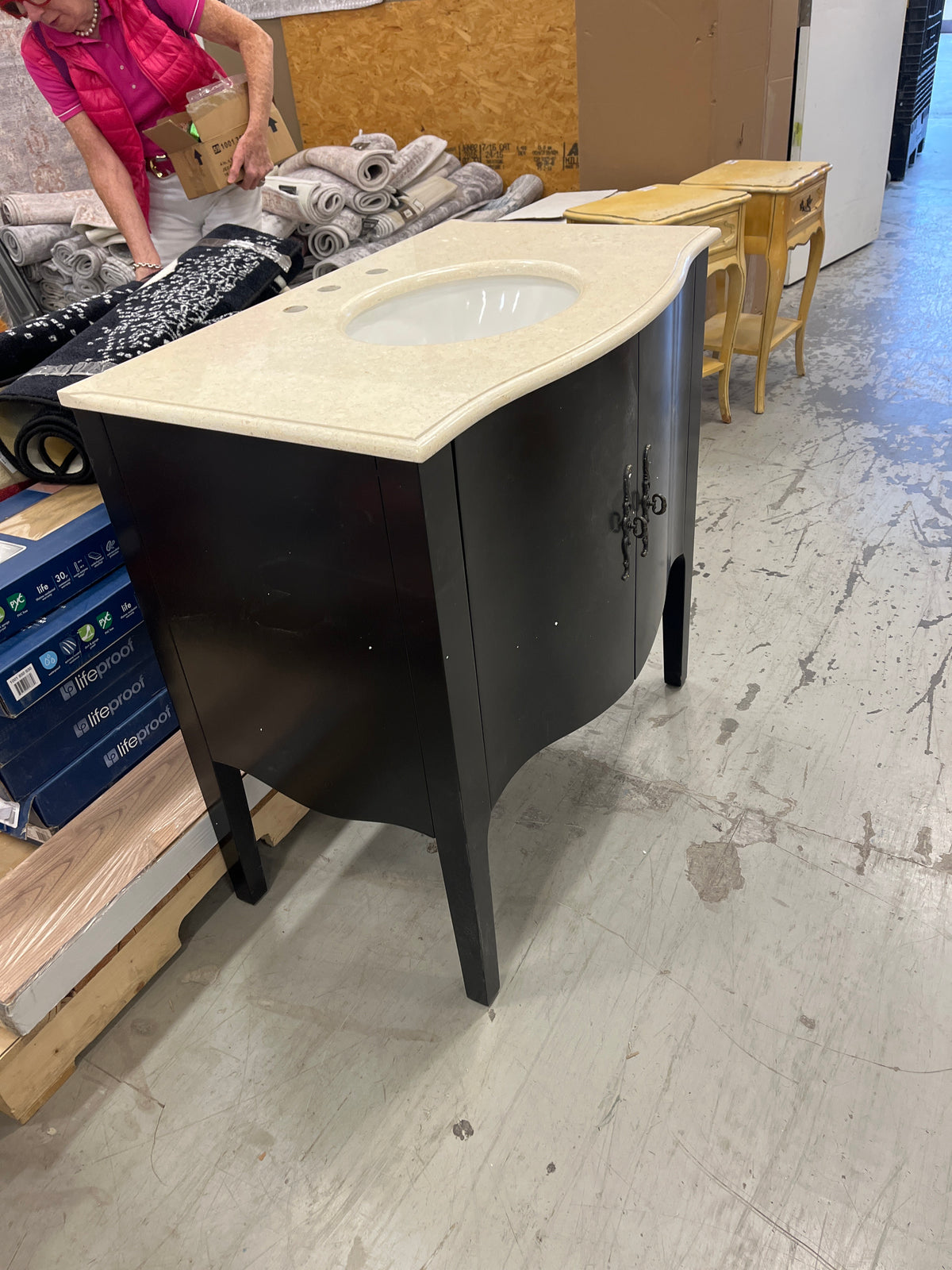 36" Brown Freestanding Vanity With 2-Door & Marble Top