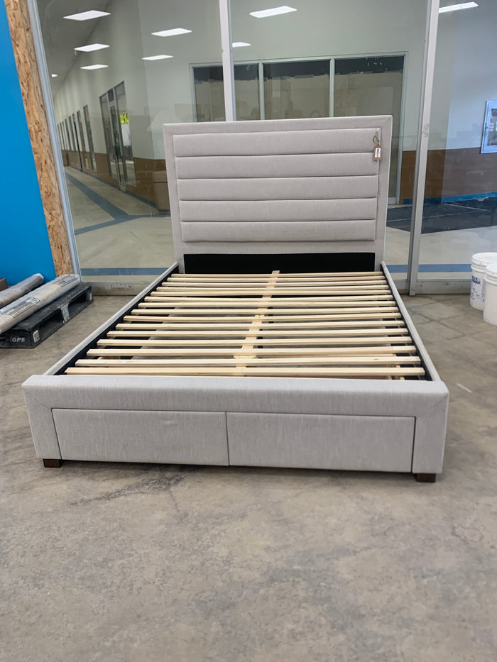 Grey Fabric Queen Bed With Storage