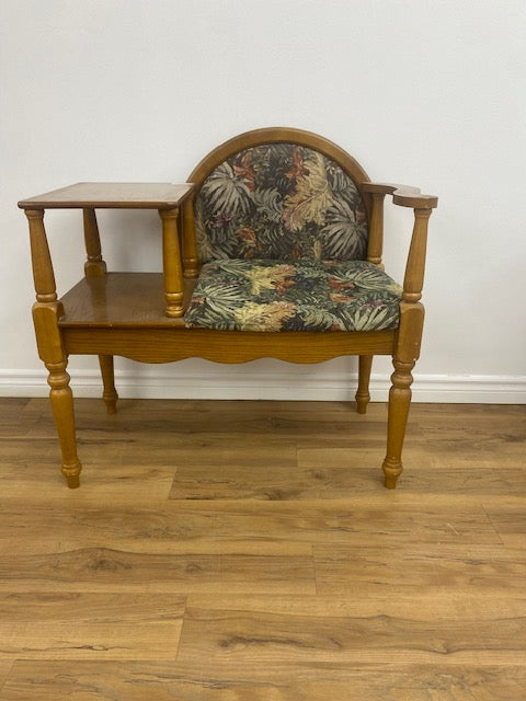 Vinage Telephone Table / Gossip Bench w/Side Shelf