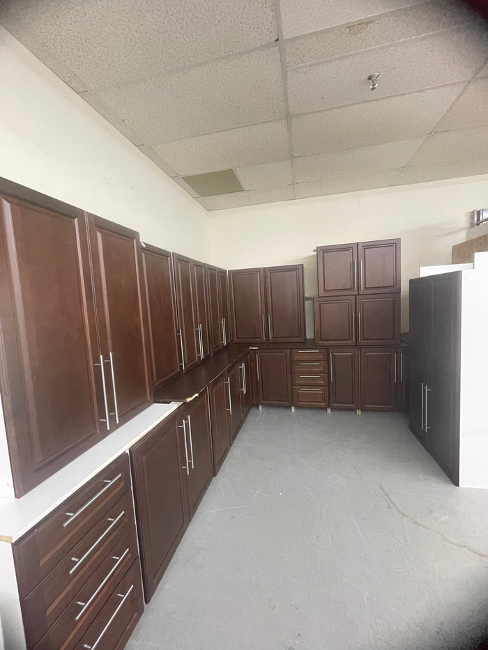 Brown Recessed Panel Kitchen Cabinet Set