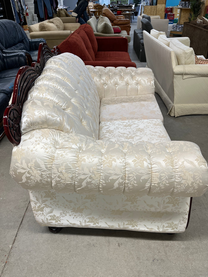 66"W Cream Satin Patterned Loveseat Sofa