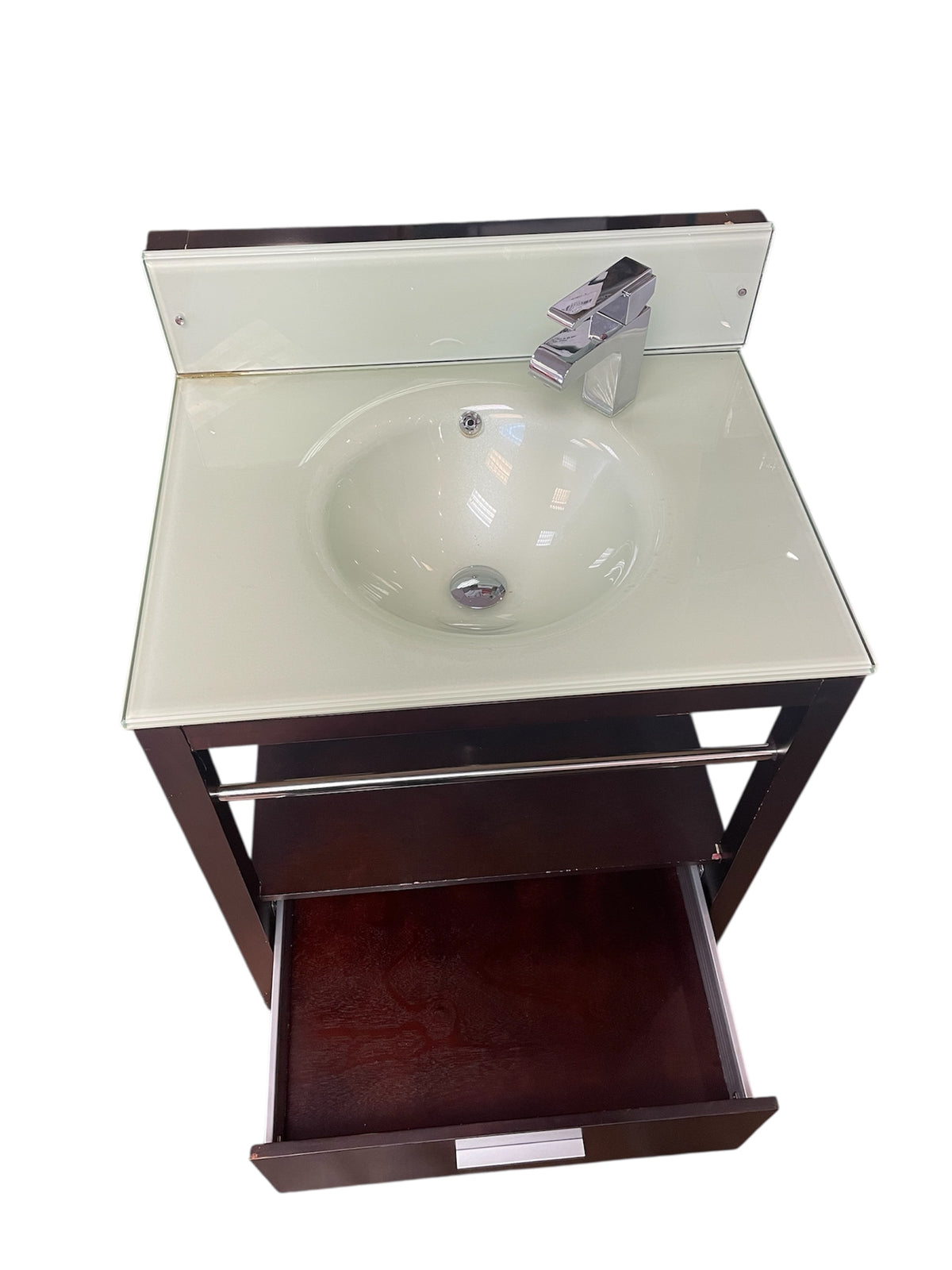 Solid Wood Glass Top 1-Drawer Bathroom Vanity