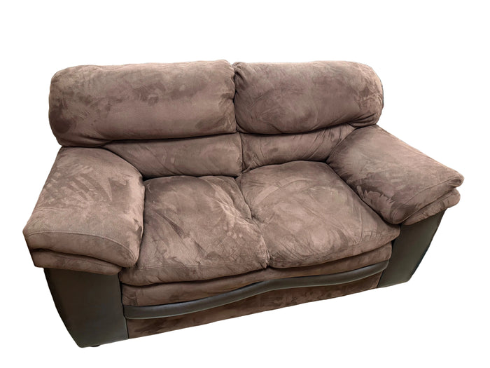 Dark Brown Plush Loveseat with Leather Accents