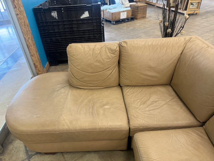 Light Tan Leather L-Shaped Sectional