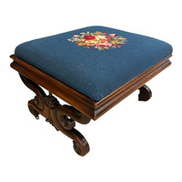 Antique Floral Needlepoint Footstool