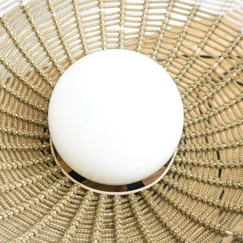 18-Inch Round Weaved Basket Floor Lamp in Beige and White