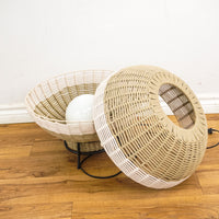 18-Inch Round Weaved Basket Floor Lamp in Beige and White