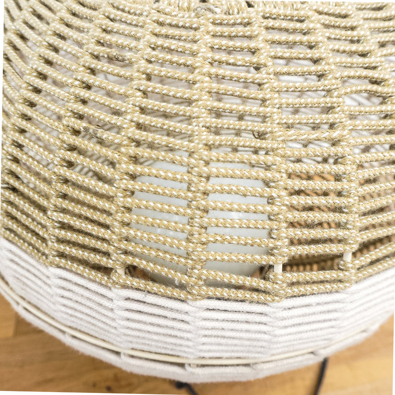 18-Inch Round Weaved Basket Floor Lamp in Beige and White