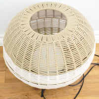 18-Inch Round Weaved Basket Floor Lamp in Beige and White
