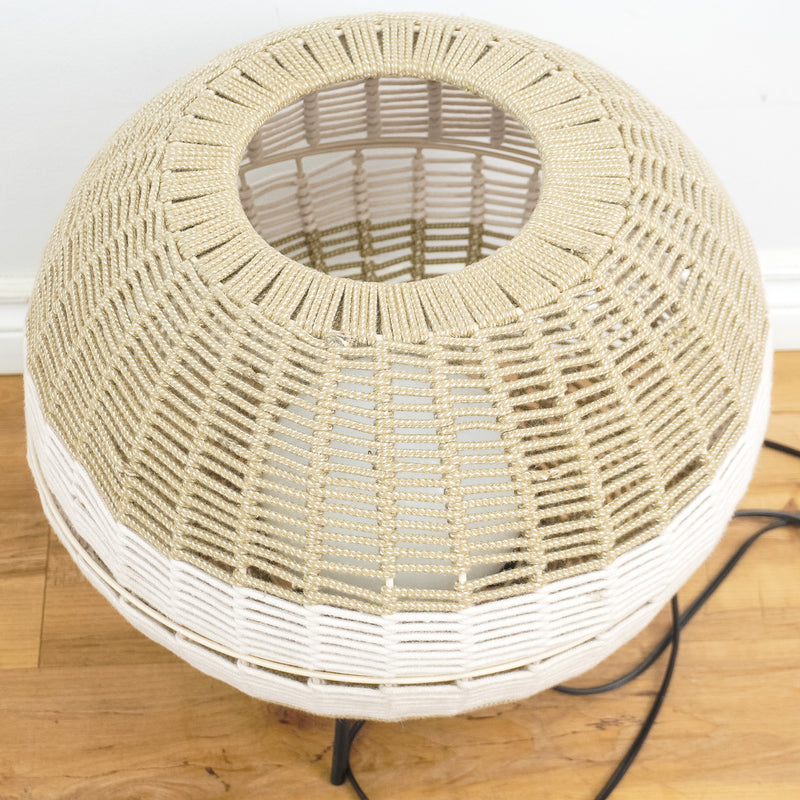 18-Inch Round Weaved Basket Floor Lamp in Beige and White
