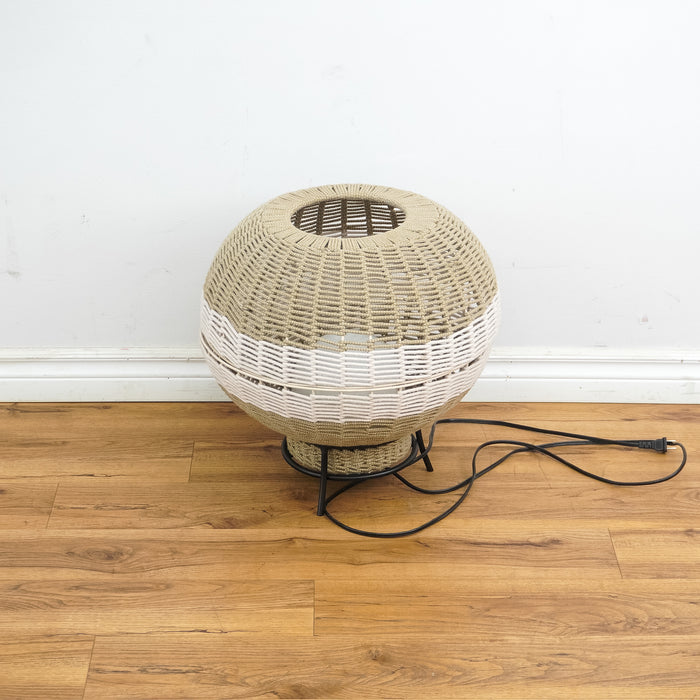 18-Inch Round Weaved Basket Floor Lamp in Beige and White