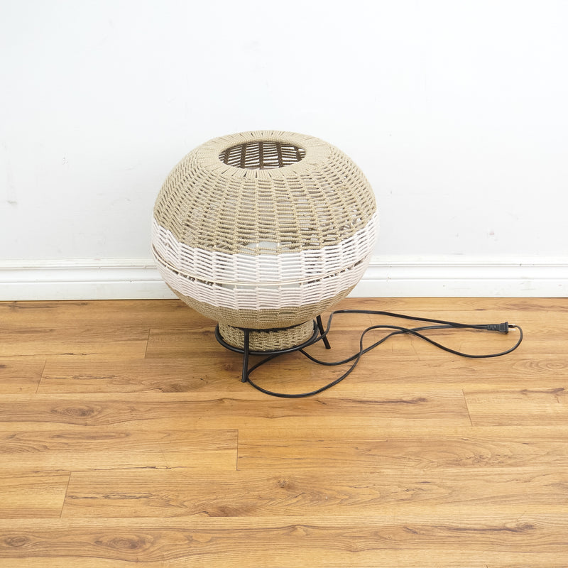 18-Inch Round Weaved Basket Floor Lamp in Beige and White