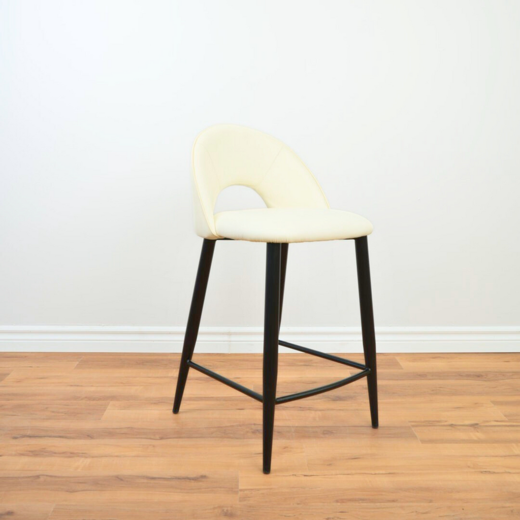 Mid Century White Faux Leather Counter Stool
