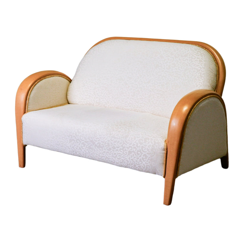 49-Inch W 2-Seater Sofa, White Fabric Upholstery in Wooden Frame