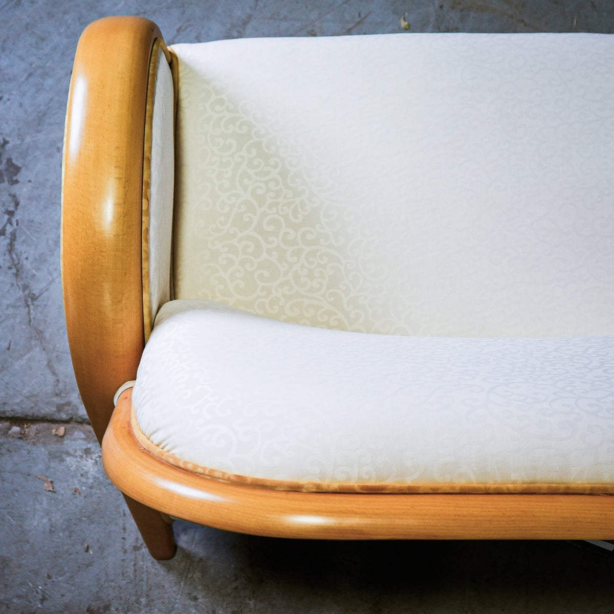 49-Inch W 2-Seater Sofa, White Fabric Upholstery in Wooden Frame