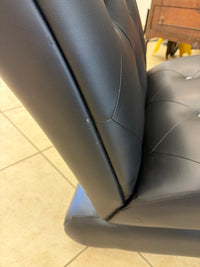 Onyx Black Pleather Lounger with Tufted Crystal Buttons