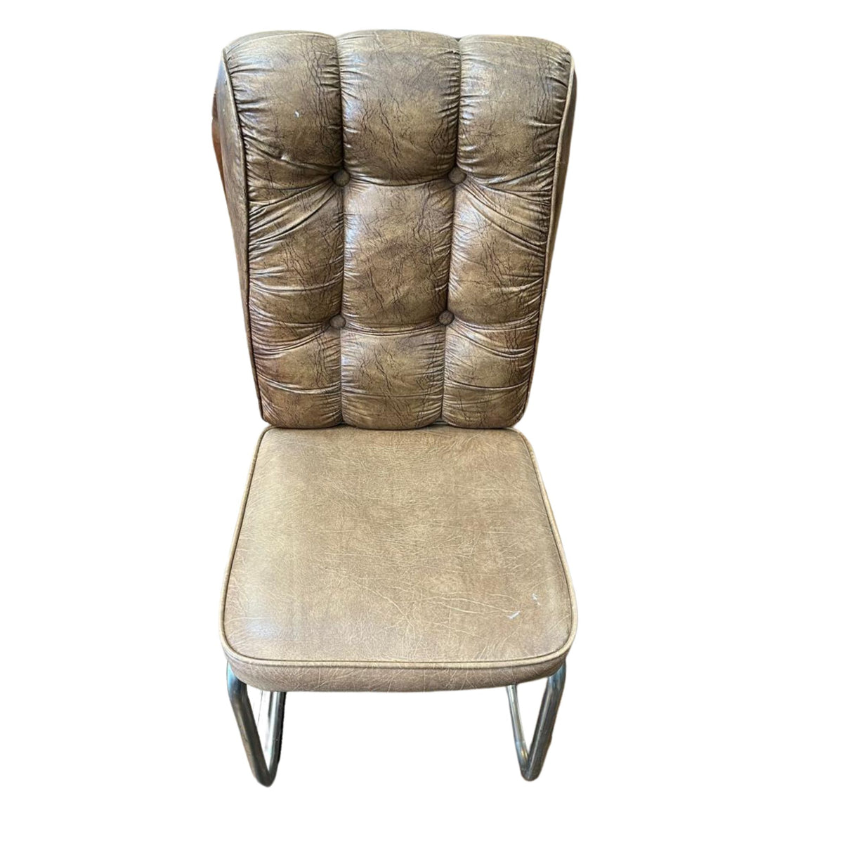 Faux Leather Dining Chair in Distressed Brown with Hints of Beige