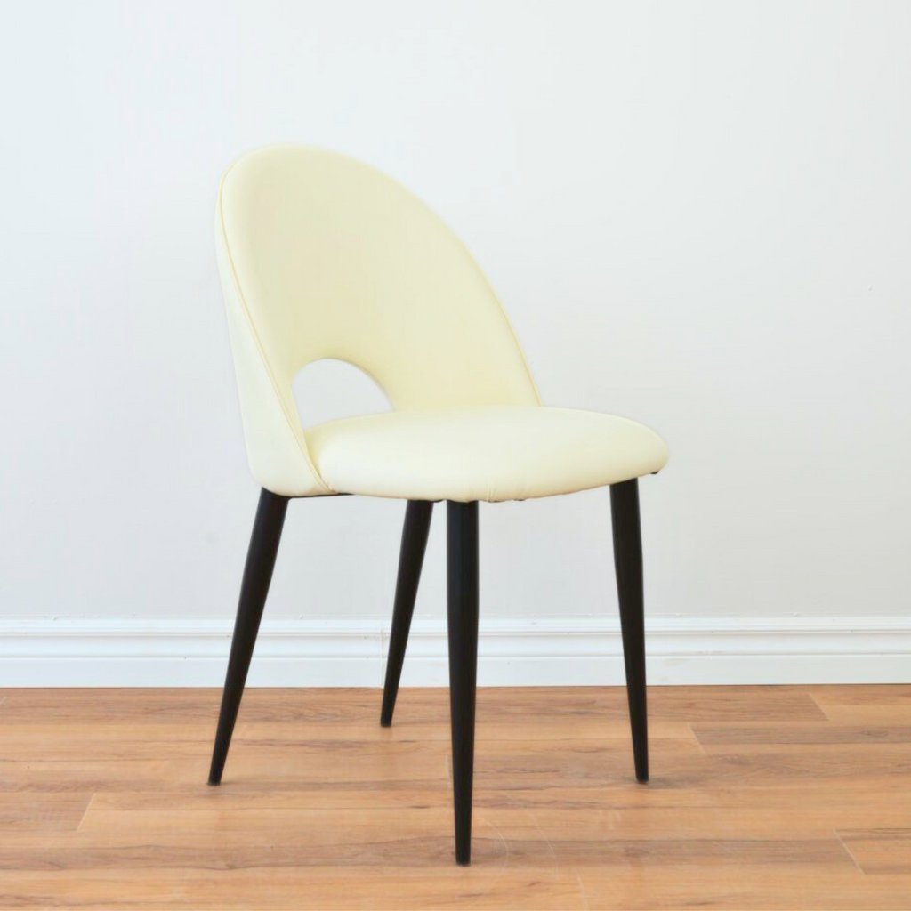 Mid Century White Faux Leather Chair with Black Chrome Legs