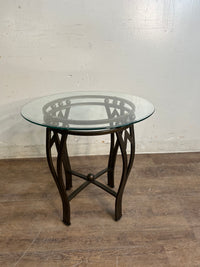 Glass Top Table with Bronze Metal Pedestal Base