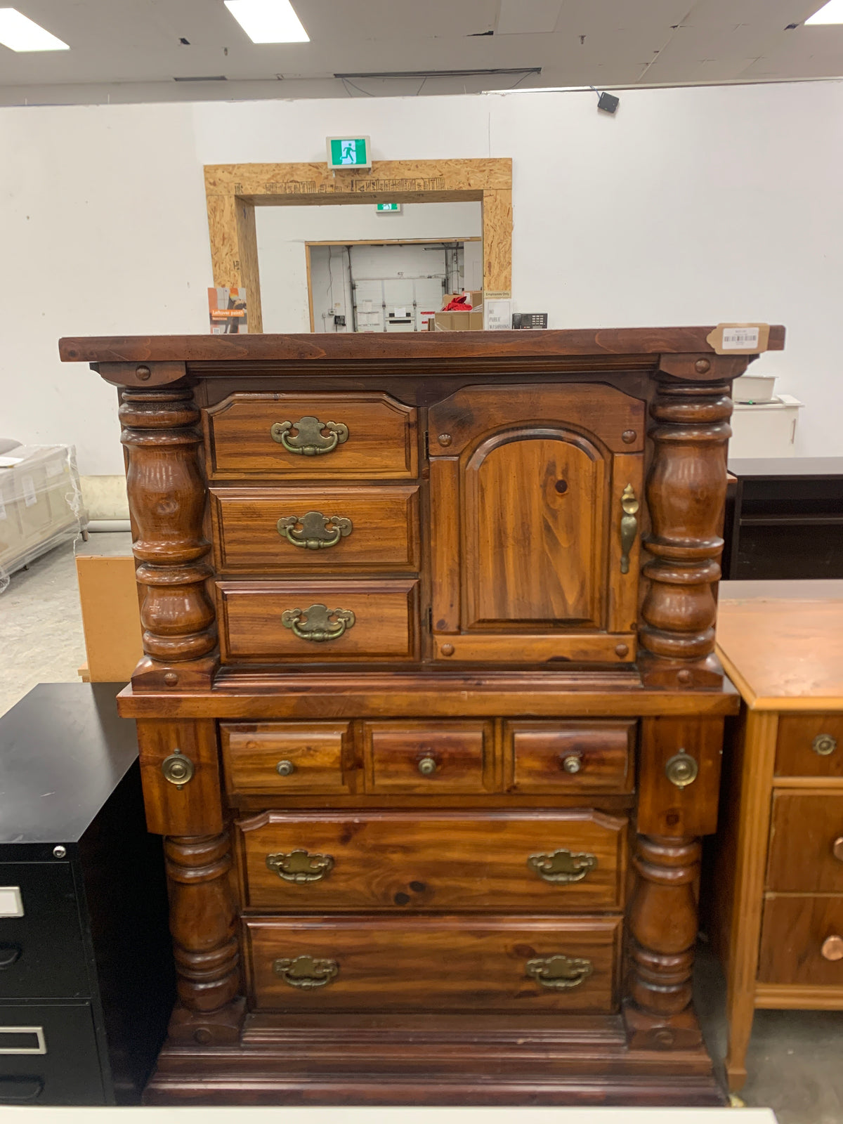 Solid Wood Tallboy Dresser With Bronze Handles