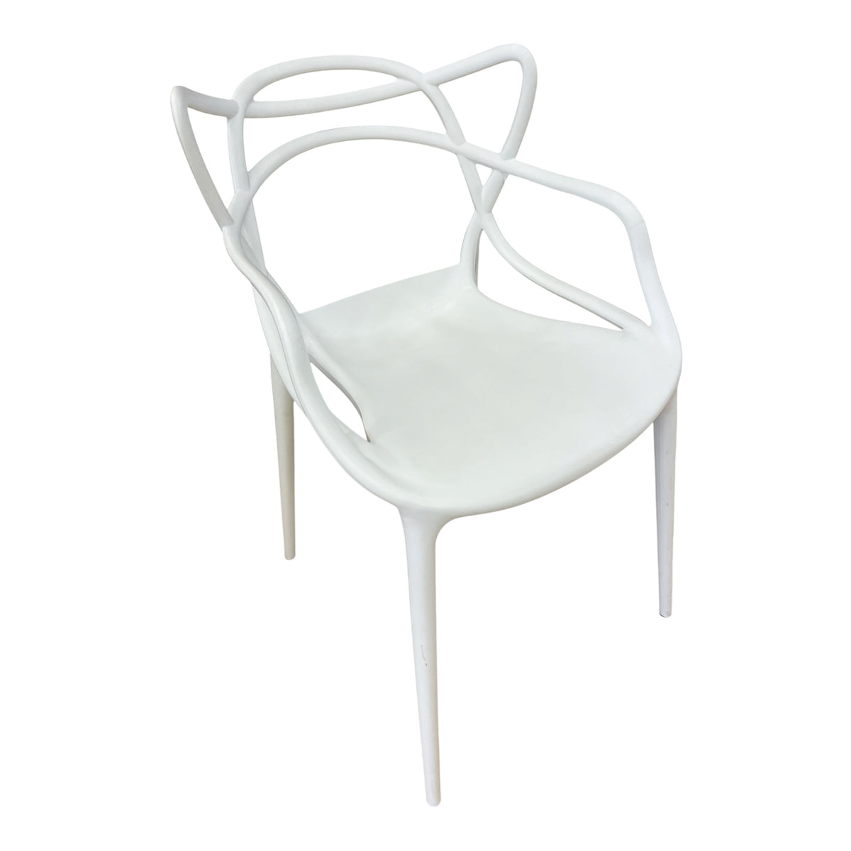 White Sculptural Armchair w/ Open Frame Back (Set of 4)