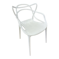 White Sculptural Armchair w/ Open Frame Back (Set of 4)