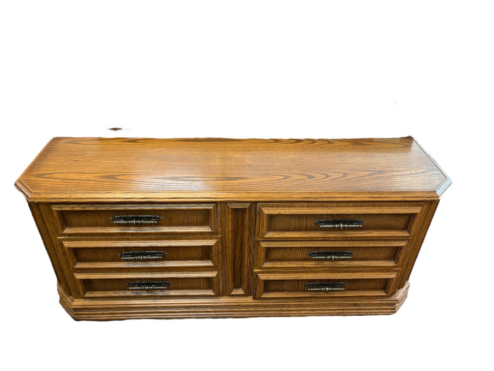 Oak Dresser With Beveled Corners and Brass Hardware