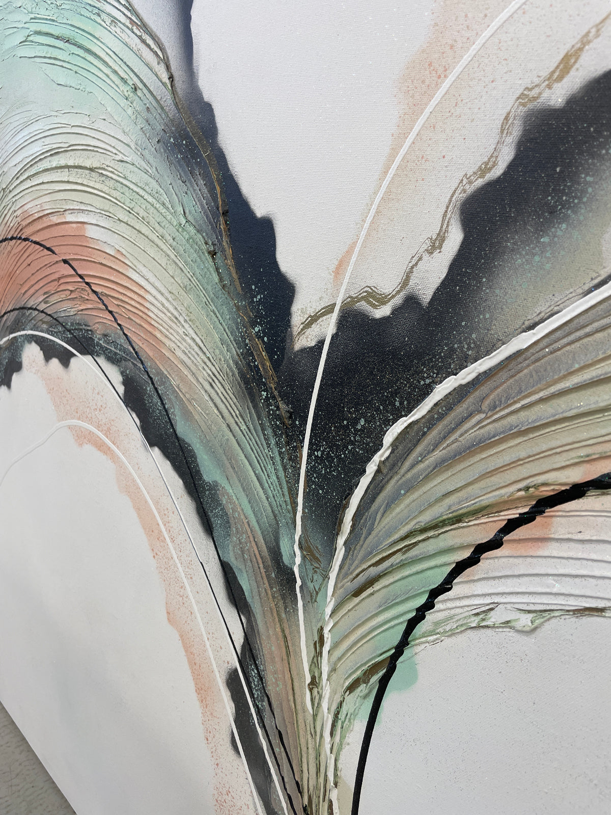 Artwork - Abstract Painting in Black, Green and Coral