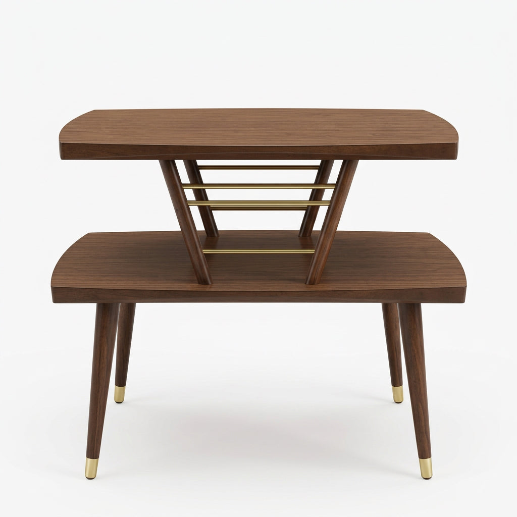 26 In. Wide Vintage Mid-Century Modern 2-Tier Step End Table