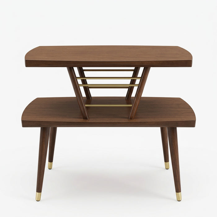 26 In. Wide Vintage Mid-Century Modern 2-Tier Step End Table