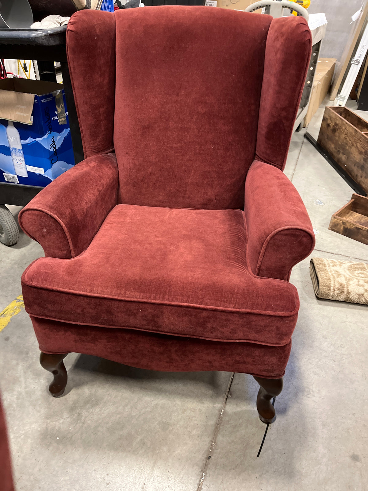 27" W Burgundy Velour Armchair