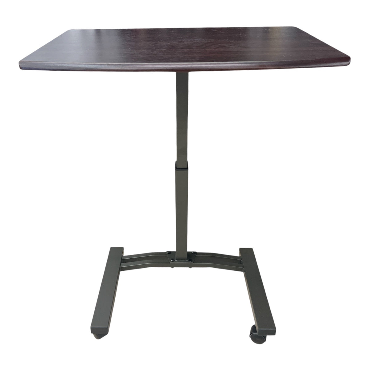 Adjustable Desk with Woodgrain Top and Rolling Base