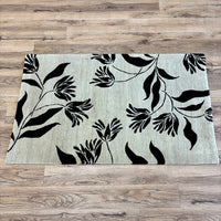 3x5-ft Floral Handmade Rug, Black on Beige, 100% Wool, 248