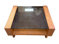 Mid-Century Teak Square Glass Top Coffee Table