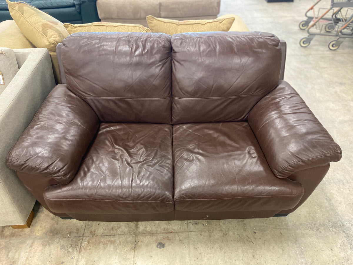 Chocolate Brown Leather Loveseat