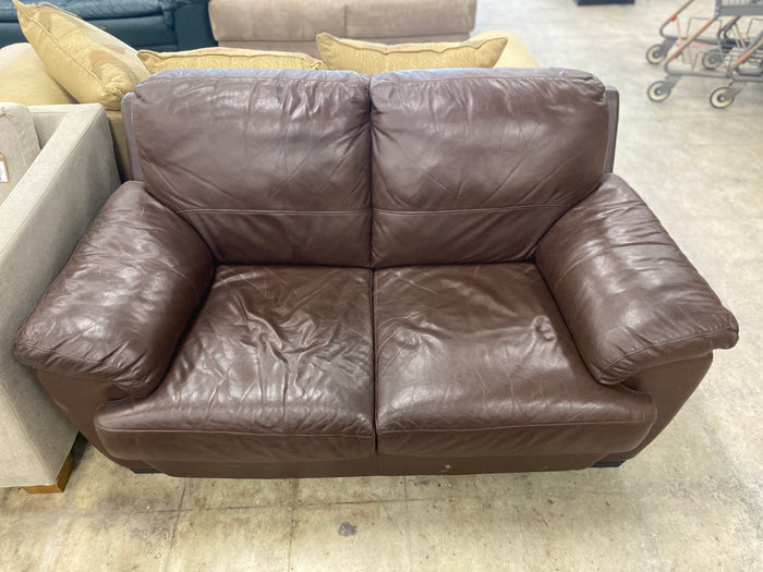 Chocolate Brown Leather Loveseat