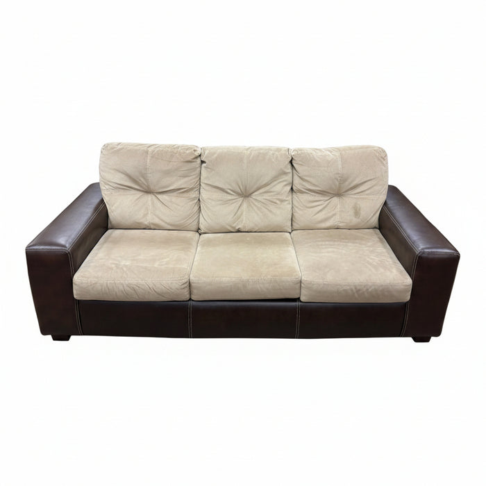 3-Seater Beige Sofa with Faux Leather Base