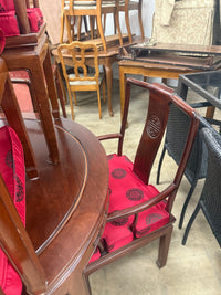 Vintage Chinese Dark Wood Round Dining Set