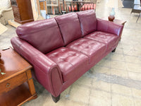 Burgundy Red Tufted Leather Sofa