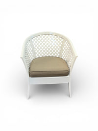 White Wicker Style Chair With Cushion