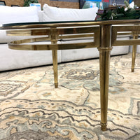 54.5-Inch W Oval Coffee Table – Brushed Brass Frame with Glass Insert