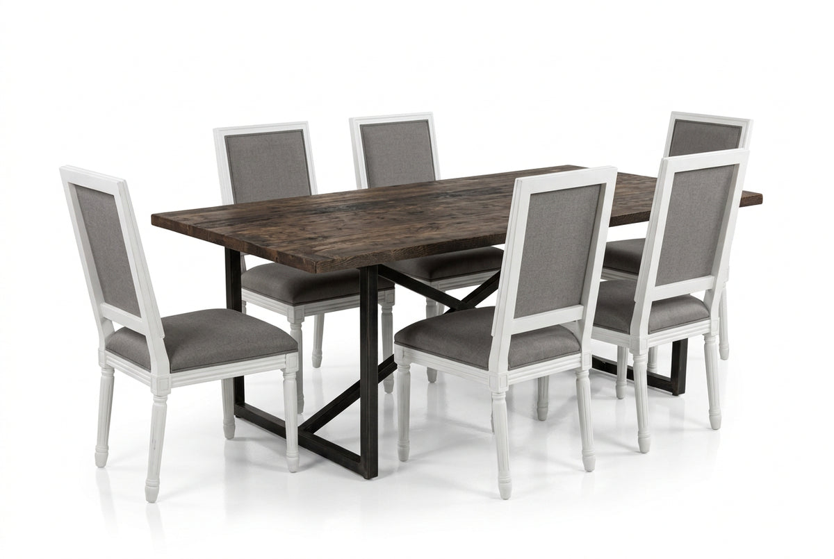Reclaimed Wood and Industrial Metal Dining Table Set