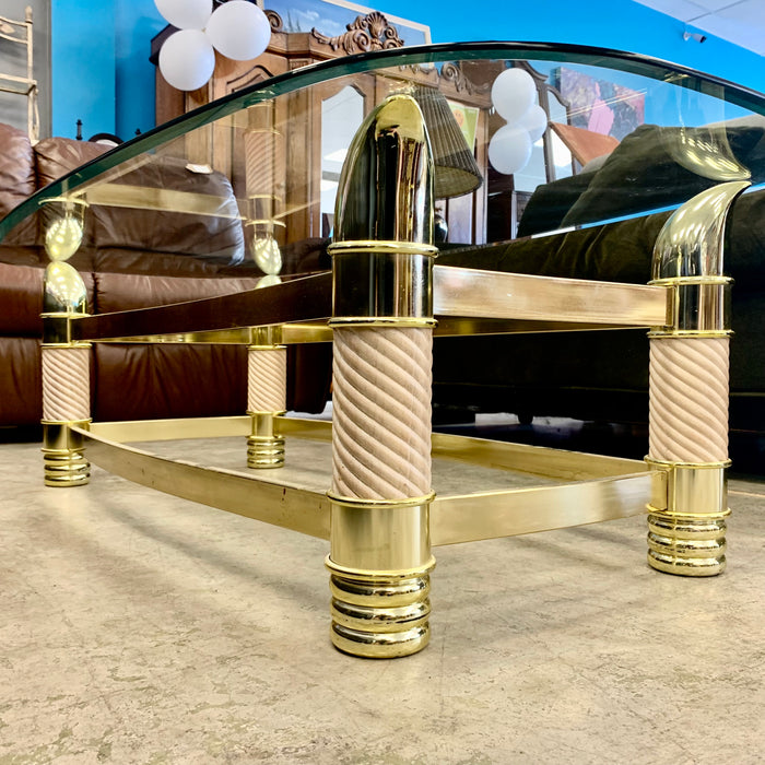 52-Inch W Vintage Italian Coffee Table – Glass Top with Brass Frame