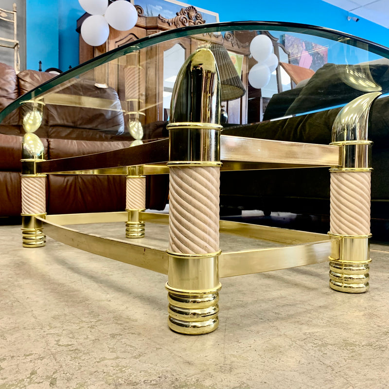 52-Inch W Vintage Italian Coffee Table – Glass Top with Brass Frame