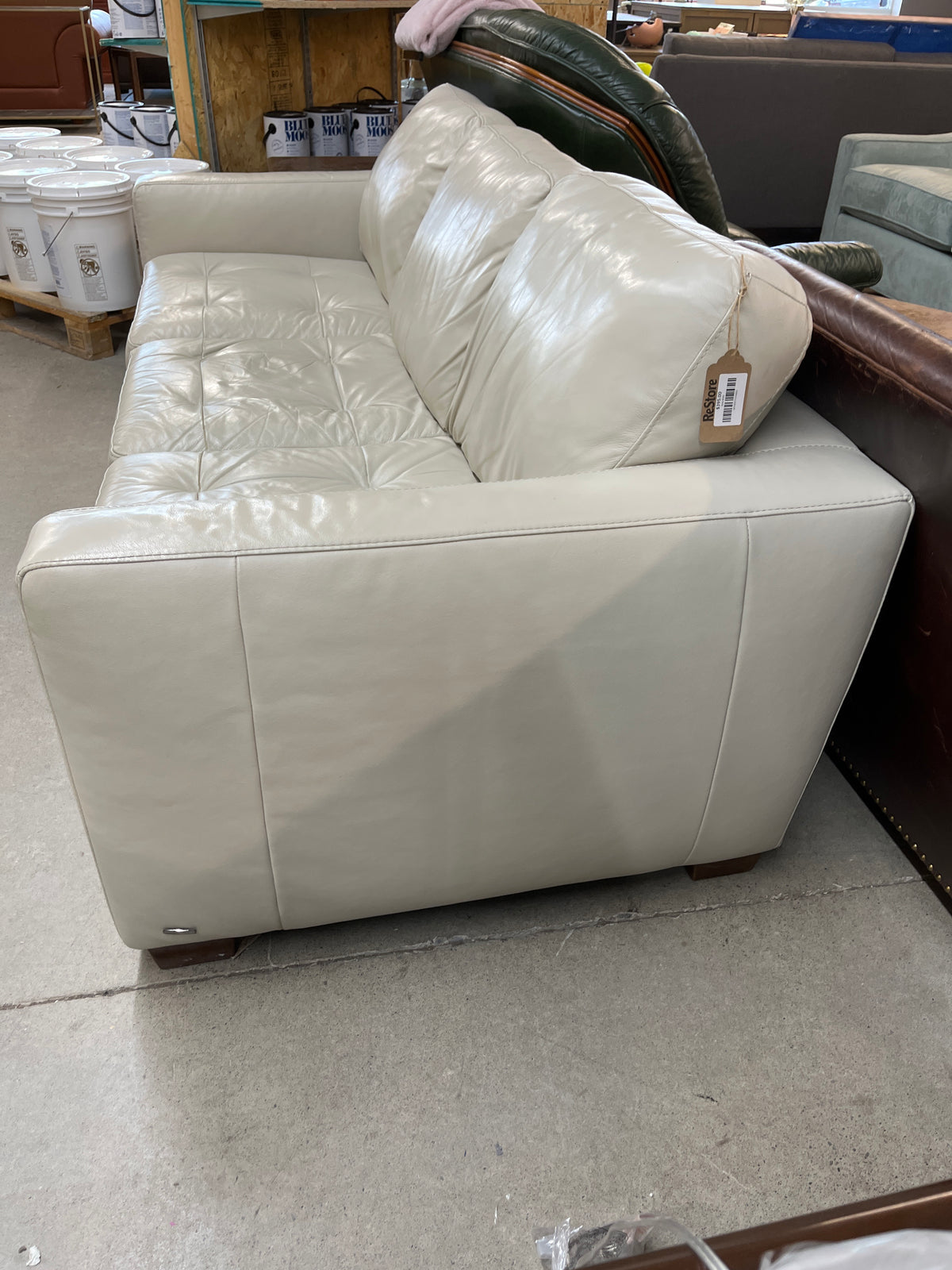 84"W Off White Leather Sofa