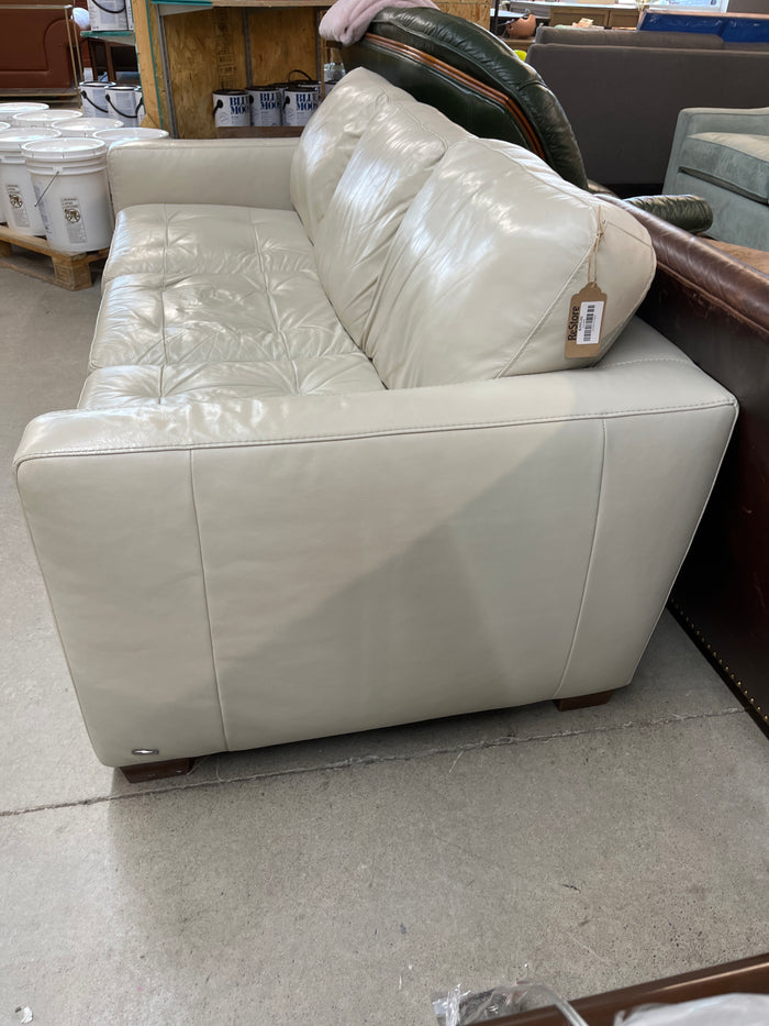 84"W Off White Leather Sofa