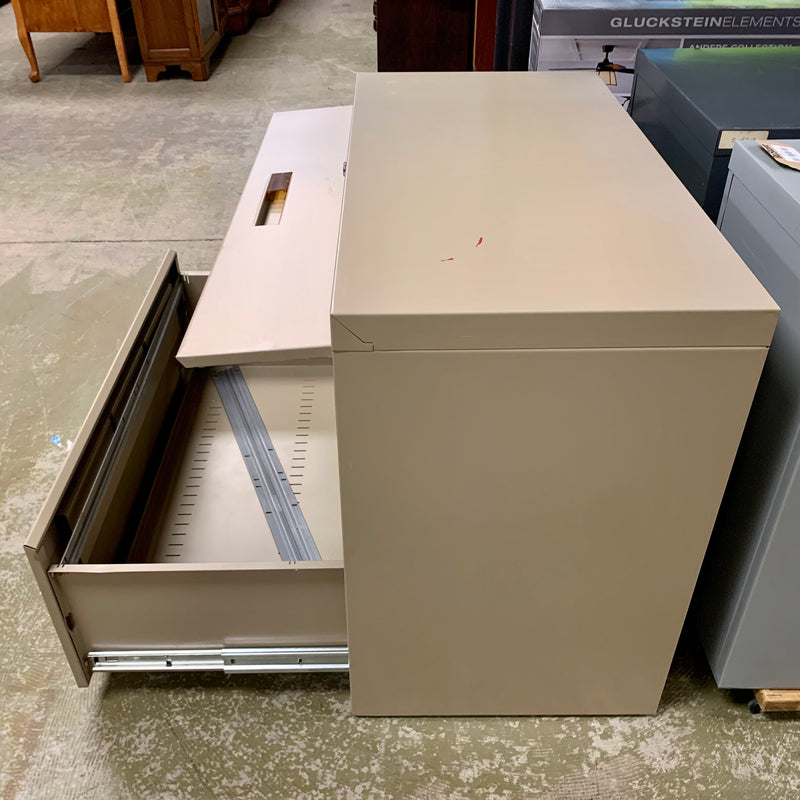 36-inch W Beige Filing Cabinet – 2-Drawer with Recessed Top Lid